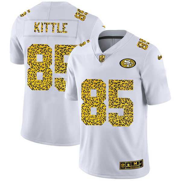 Mens San Francisco 49ers #85 George Kittle 2020 White Leopard Print Fashion Limited Stitched Jersey Dyin